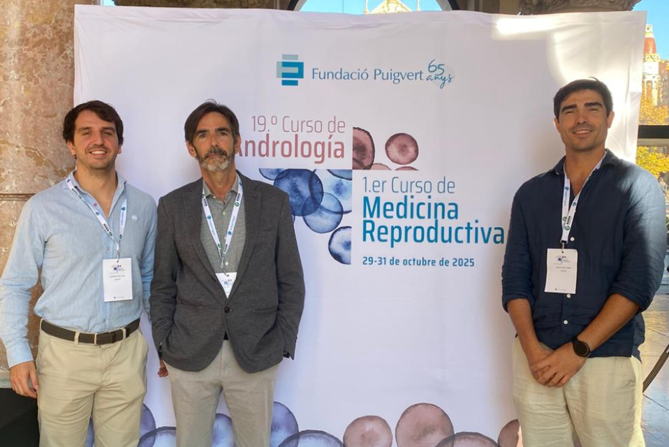 Los doctores Ángel García Cortés, Juan Colombás y Álvaro Gómez-Ferrer, urólogos de Andrologia Valencia, en el 19º Curso de Andrología de la Fundació Puigvert